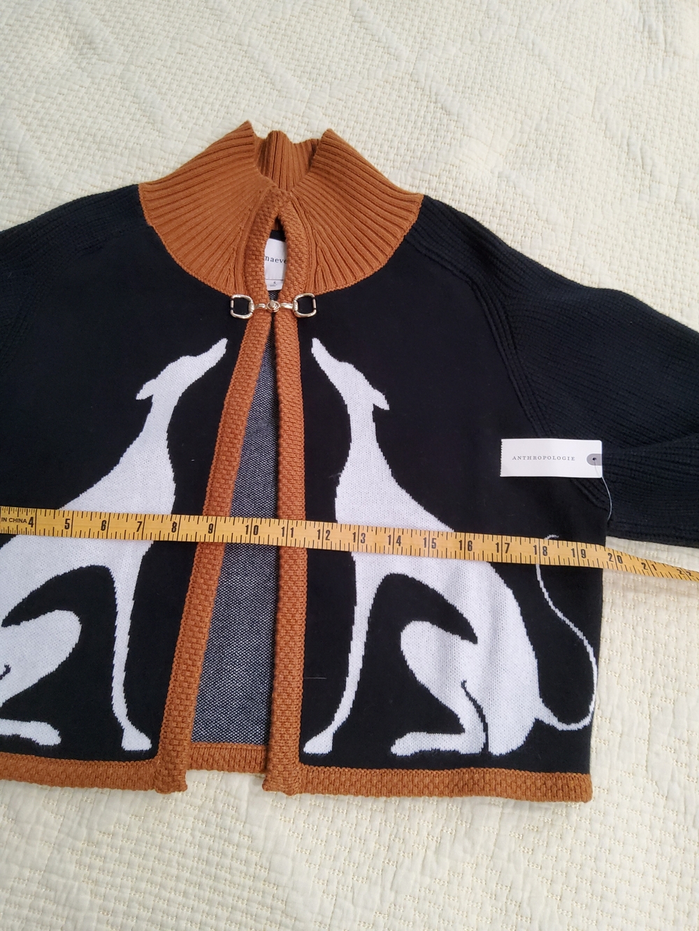 Black & Brown Dog-Intarsia Knit Cardigan Sweater - Picture 12 of 13